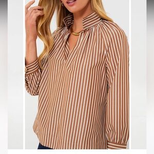 Tuckernuck Brown and White Striped Emy Blouse. Size Medium.